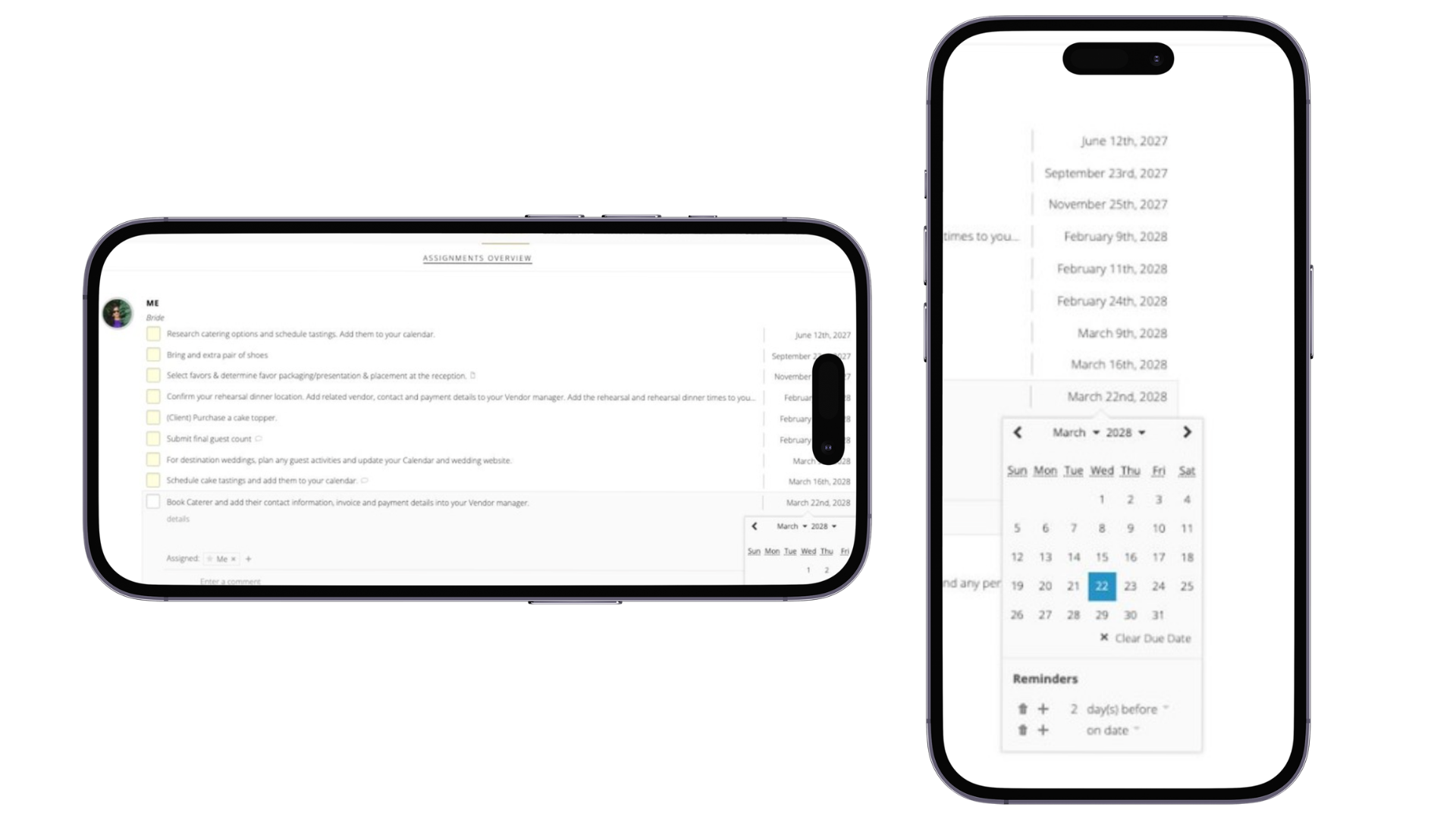 Checklist Phone image of the client portal check list and calendar view