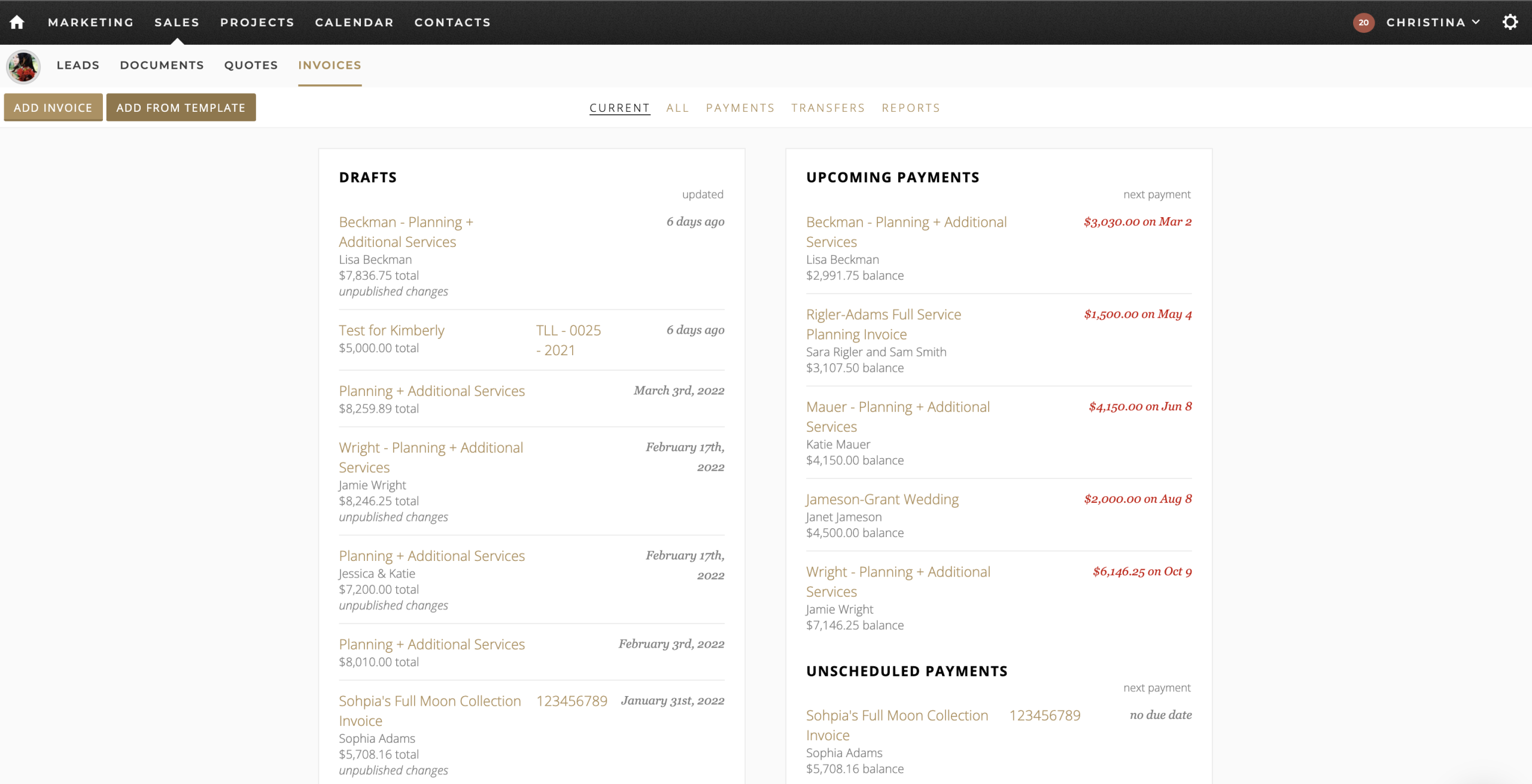 Invoicing dashboard
