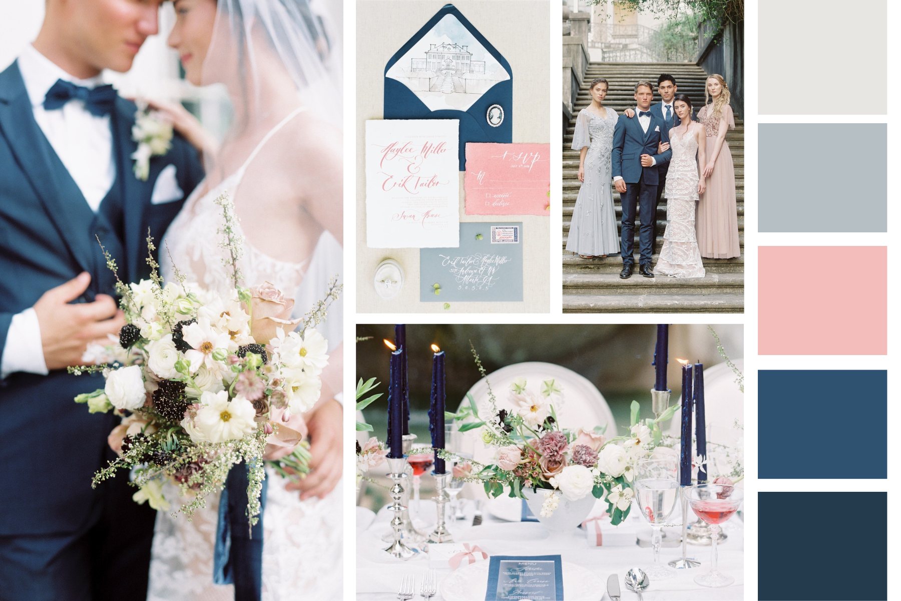 navy blue and blush