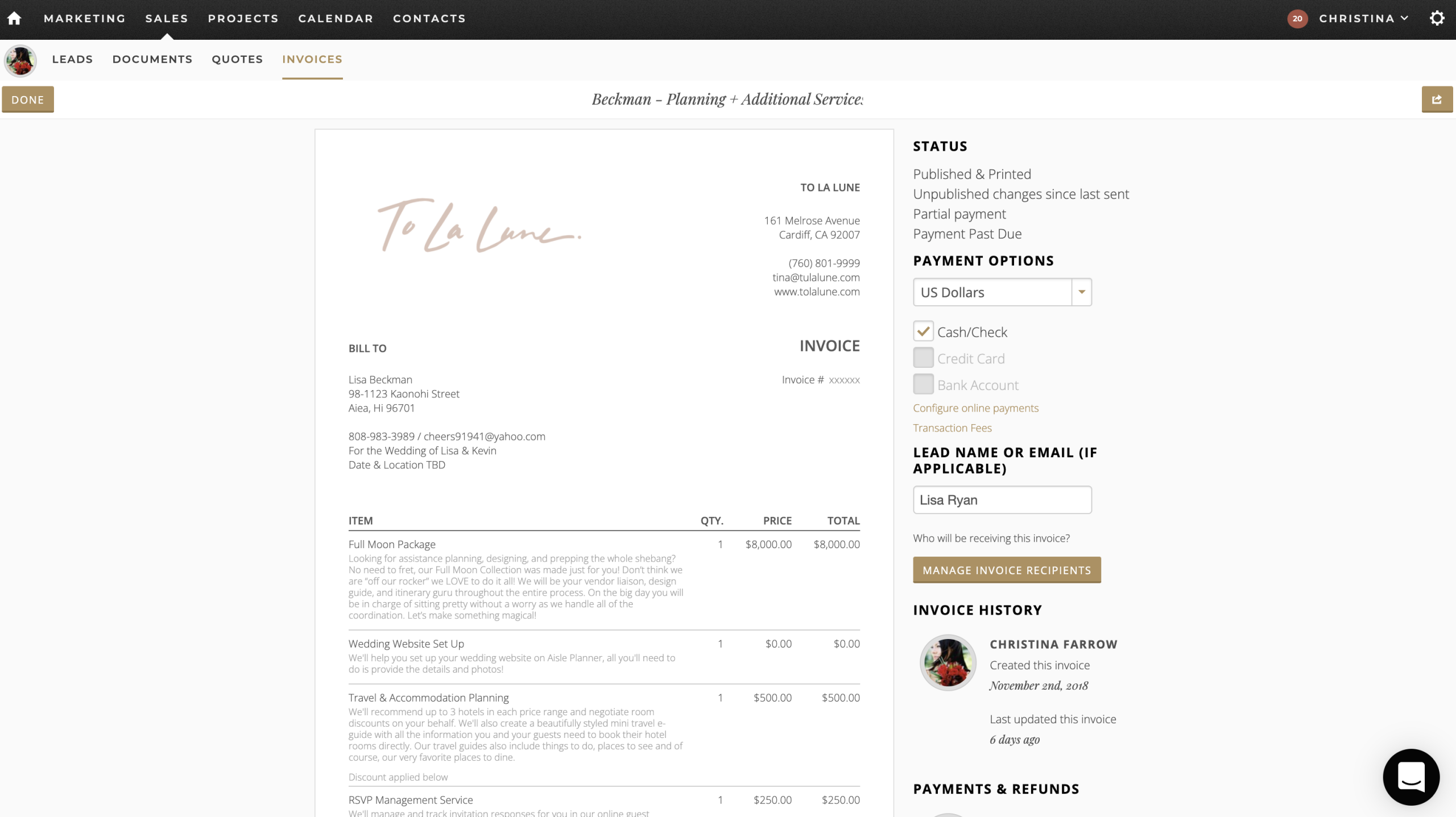 Aisle Planner Invoice