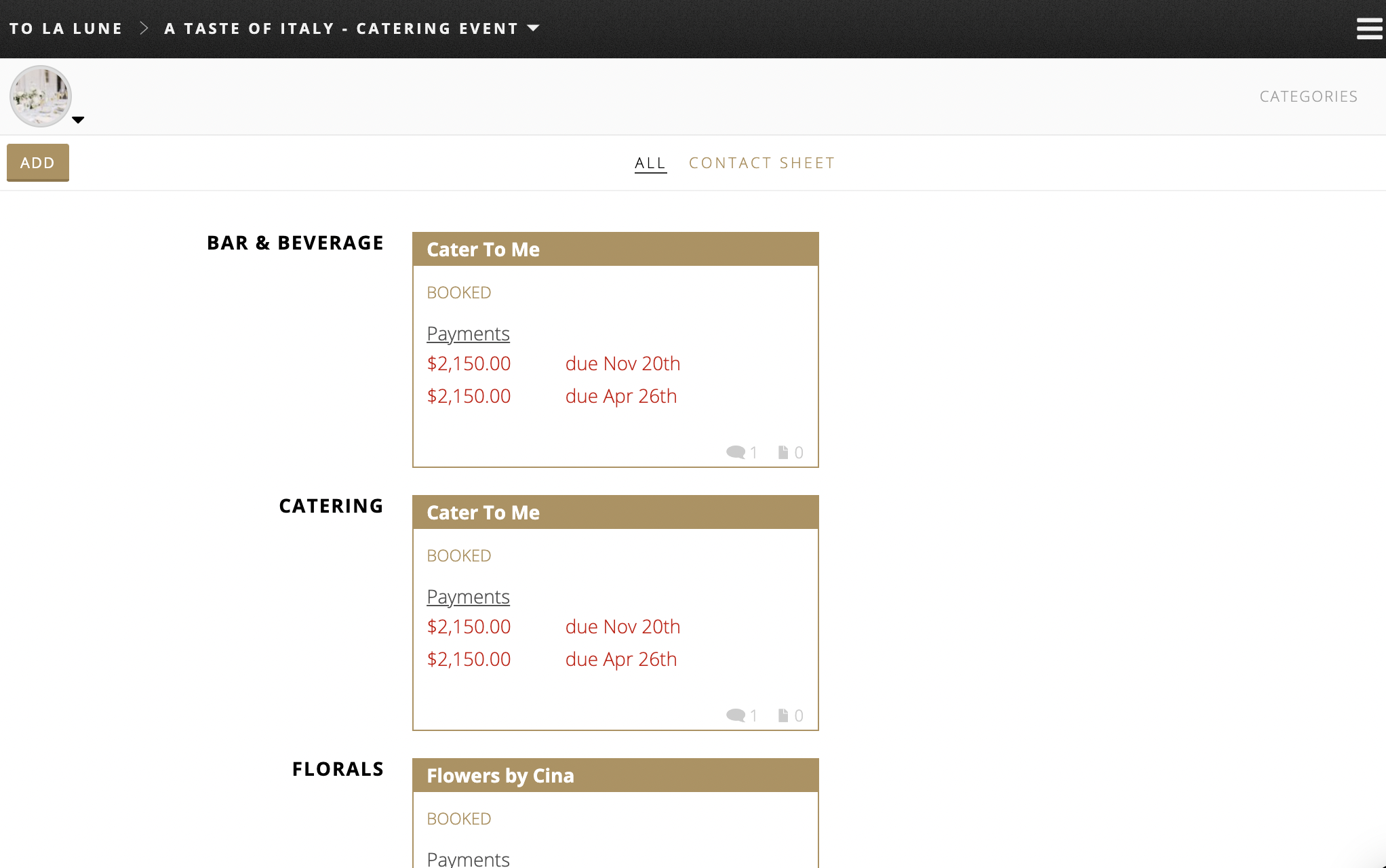 Vendor prices