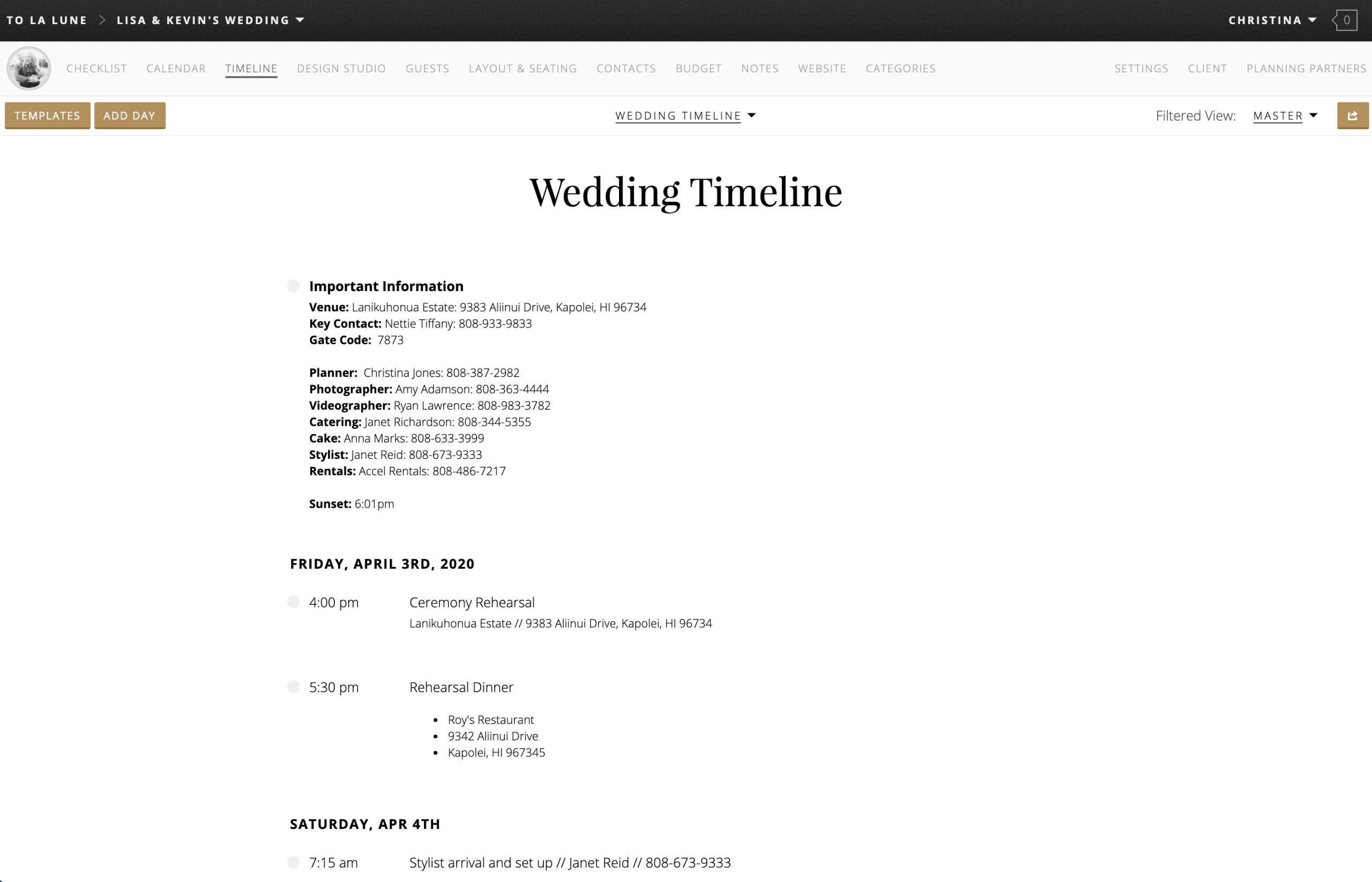 Aisle Planner Timeline